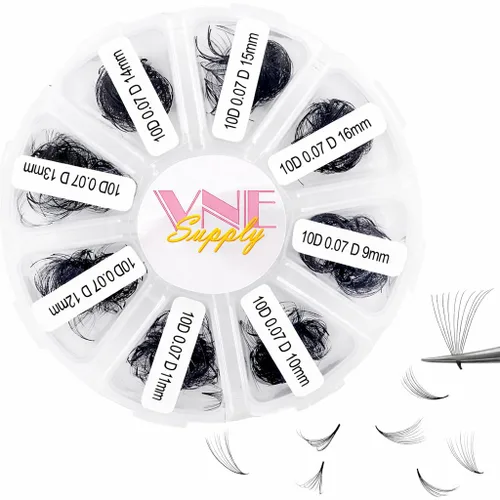 Vista 5 de VNE - Extensiones de pestañas para 500 abanicos de volumen, longitud mixta, extensiones de pestañas prefabricadas Extensión de pestañas Mega