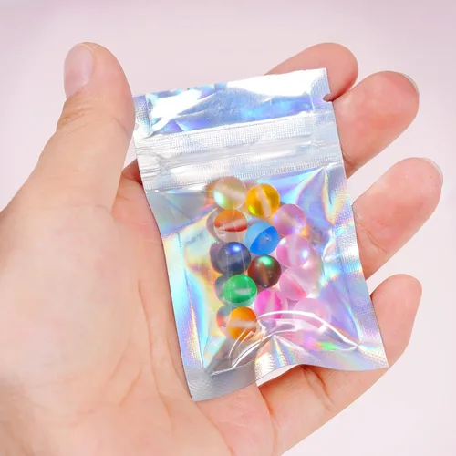 Vista 4 de 100 bolsas resellables a prueba de olores, bolsas planas transparentes para almacenamiento de alimentos, bolsas de embalaje de plástico de aluminio