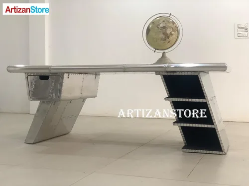 Vista 2 de ARTIZANSTORE Escritorio ejecutivo de aviador grande - Estantería de cajón - Ala de avión 78