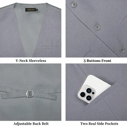 Vista 6 de DiBanGu Mens Vest Tie Set 5PCS Formal Dress Waistcoat Light Grey