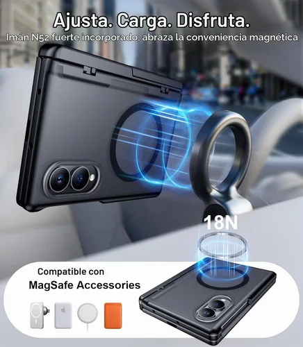 Vista 5 de Temdan Funda para Samsung Galaxy Z Fold 8, compatible con MagSafe, protector de pantalla HD integrado y función atril, protección de bisagra Negro