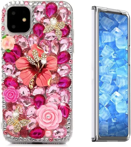 Vista 24 de Sparkle - Funda para teléfono compatible con Samsung Galaxy Z Fold 3 5G, elegante, hecha a mano en 3D, con diamantes de imitación, diseño