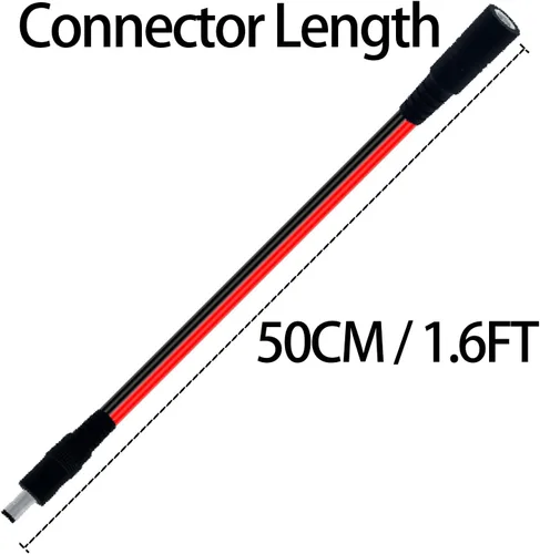 Vista 2 de Cable de extensión de alimentación CC de 1.6 pies de 0.217 in x 0.098 in, conector 5525 de 14 AWG macho a hembra, cable de conexión para tiras