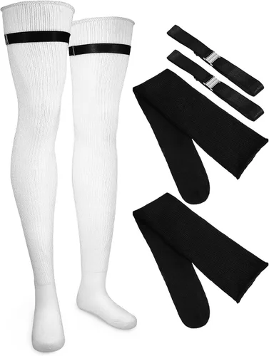 Vista 6 de KESYOO Calcetines altos hasta el muslo para mujer, calcetines gruesos por encima de la rodilla, extra largos, calentadores de piernas, medias