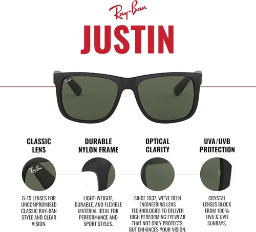 Vista 5 de Ray-Ban RB4165 Justin Classic Square Sunglasses for Men for Women