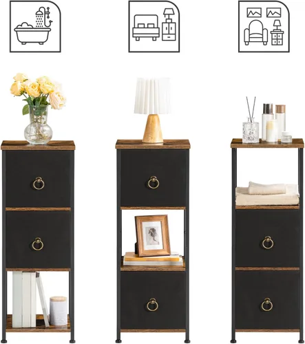 Vista 3 de HOOBRO Gabinete esquinero, estante esquinero de 4 niveles con 2 cajones, gabinete de piso de baño, gabinete de almacenamiento estrecho, para baño