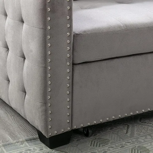 Vista 7 de Sofá modular con cama extraíble, sofá esquinero tapizado de terciopelo de 76.8 pulgadas con marco de madera maciza de 2 asientos y diván de Gris