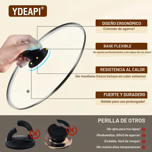 Vista 3 de Ydeapi - Pomos universales de repuesto para tapa de olla, asas de silicona para tapa de sartén, resistentes al calor, mango antideslizante
