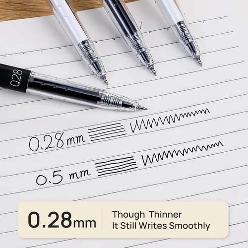 Vista 2 de Bolígrafos de Gel Retráctiles, Estilo Japonés, Punta Ultra Fina de 0.28mm, Tinta de Gel Negra de Secado Rápido, Escritura Precisa y Suave, Paquete