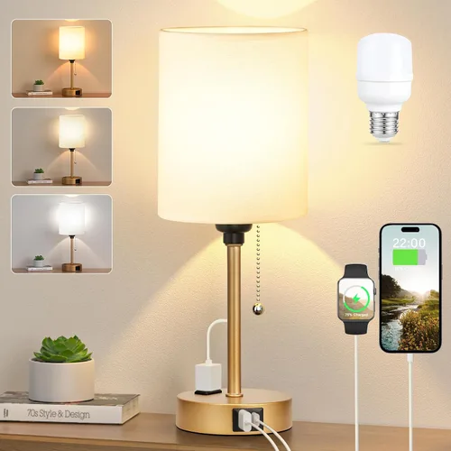 Vista 22 de Lámpara de mesita de noche pequeña para dormitorio, lámpara de escritorio Rosa-Plateado
