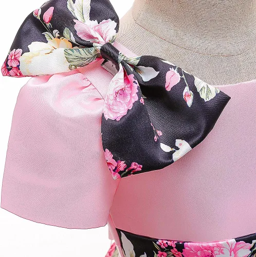 Vista 4 de Vestido de fiesta de boda con estampado floral para niñas, vestido formal de baile de graduación