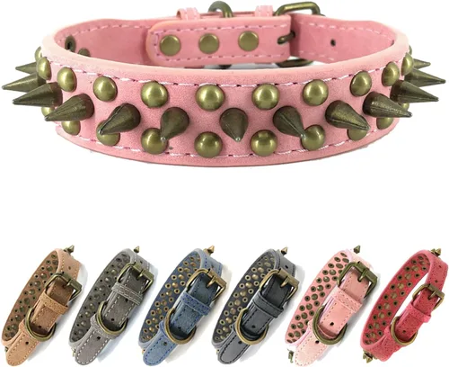 Vista 7 de Collar de perro con pinchos, de piel sintética, antimordeduras, collar gótico punk ajustable y resistente para perros pequeños, medianos y grandes