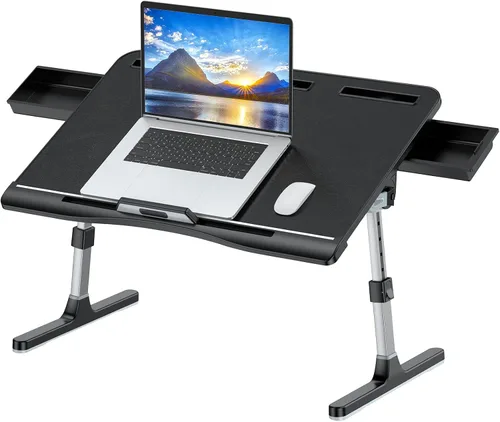 Vista 10 de Escritorio con bandeja de cama para laptop con alturas y ángulos ajustables, escritorio plegable resistente mejorado para cama/sofá/suelo