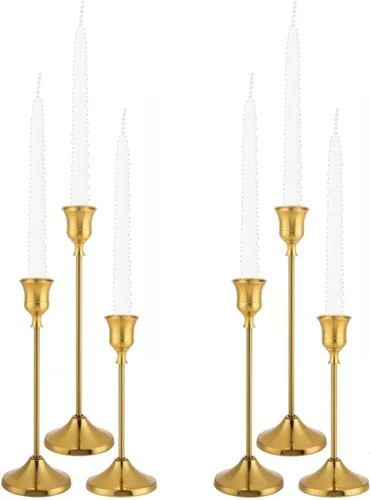 Vista 8 de Portavelas, 6 piezas de portavelas cónicos de metal, portavelas negros para candelabros, portavelas para boda, chimenea, mantel, regalo