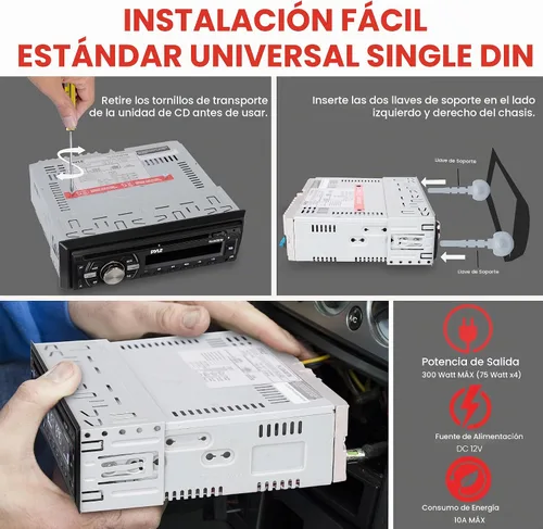 Vista 6 de Pyle Receptor estéreo marino Bluetooth para barco, unidad principal marina, receptor de altavoz estéreo único DIN - Transmisión de música