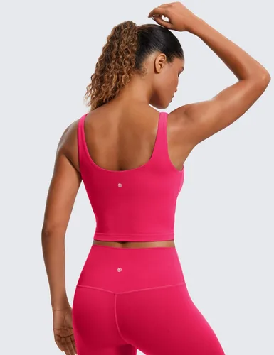 Vista 2 de CRZ YOGA Butterluxe - Brasier deportivo con espalda en U para mujer, brasier de yoga acolchado, camiseta corta para entrenamiento, con brasier