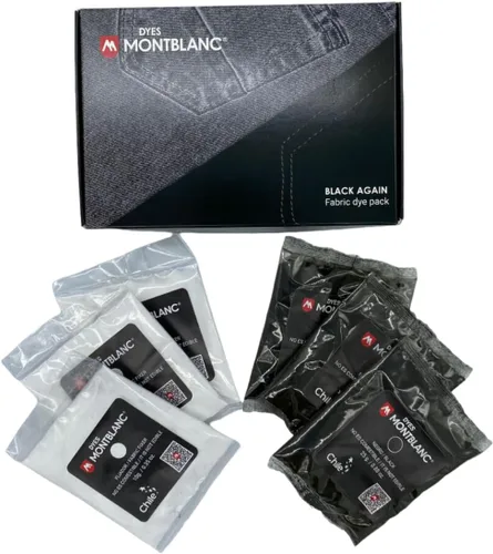 Vista 2 de Anilinas Black Again - Paquete de tinte para tela, 3 tintes negros y 3 sobres fijadores para algodón, lino y más, kit completo de renovación