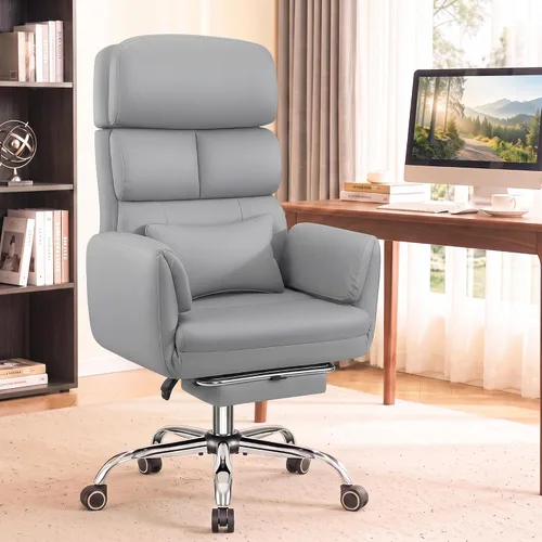 Vista 8 de Silla de oficina de cuero grande y alta, brazos abatibles con Beige
