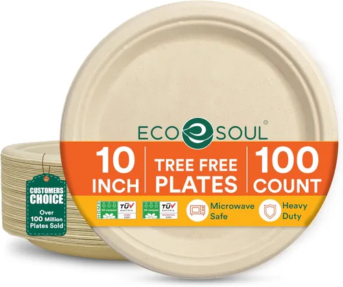 Vista 19 de ECO SOUL - Platos de papel compostables de 9 pulgadas (paquete de 200) biodegradables, resistentes, desechables, ecológicos para cena de Navidad