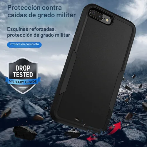 Vista 3 de Funda para iPhone 7/8 Plus, con protector de pantalla HD, [probada contra caídas de grado militar], resistente, resistente, a prueba de golpes, Negro