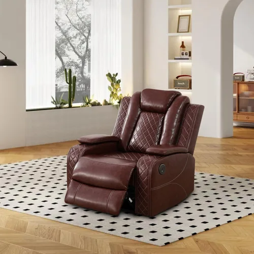 Vista 19 de Sillón reclinable eléctrico para sala de estar, silla reclinable de cuero con LED/almacenamiento, muebles reclinables de 1 plaza, sofá de cuero Negro