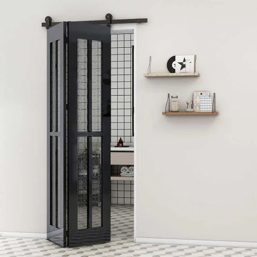 Vista 6 de CCJH Kit de herrajes para puerta corrediza de granero plegable de 3 pies/36 pulgadas, resistente para 2 puertas
