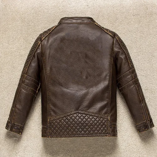 Vista 3 de BUDERMMY Chaqueta de motocicleta para niños, chaquetas de piel sintética para niños, abrigos para fiestas de disfraces impermeables