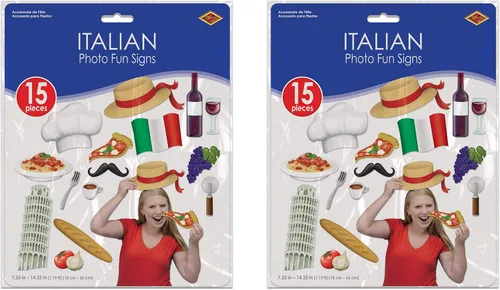Vista 2 de Beistle Letreros divertidos de fotos italianas, paquete de 30, accesorios de cartulina de doble cara con iconos clásicos de Italia para fiestas