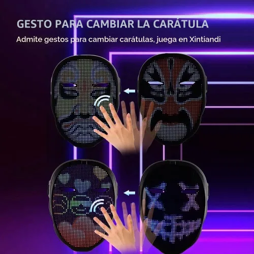 Vista 3 de Máscara LED con transformación facial, aplicación programable, máscara digital inteligente con luz LED para niños, adultos, hombres, disfraz
