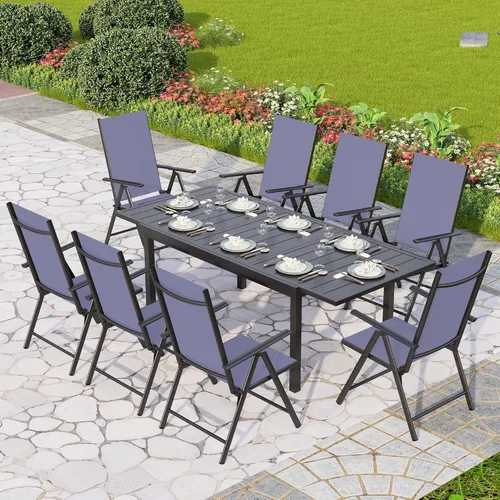 Vista 20 de PHI VILLA Juego de comedor al aire libre para 4, mesa de metal con sillas plegables, negro