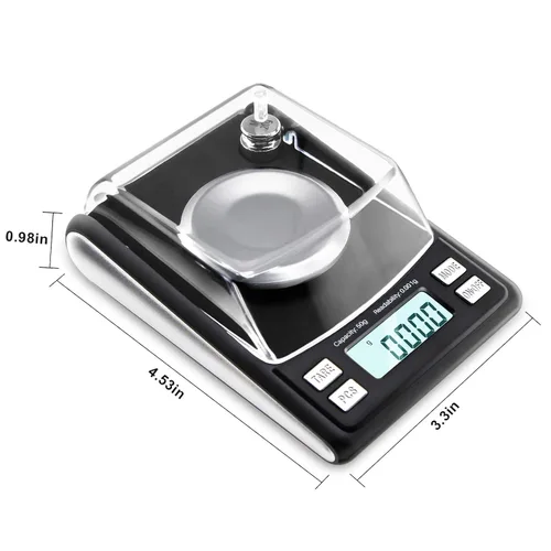 Vista 4 de Báscula de miligramos Fuzion 1.76 oz/0.00 oz, báscula de polvo con 6 accesorios Incluye pesas de calibración, escala de mg para polvo, suplemento
