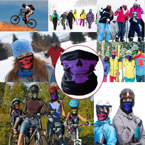 Vista 2 de Paquete de 3 bandanas de calavera para hombres, polainas de cuello para mujeres, máscara facial para motocicleta, protección contra el polvo