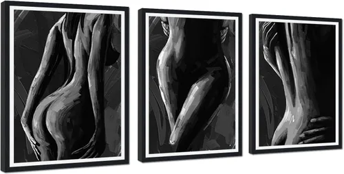 Vista 38 de Novatique 3 piezas de arte de pared sexy en blanco y negro para parejas desnudas, decoración de pared abstracta de amor para mujeres y hombres, arte