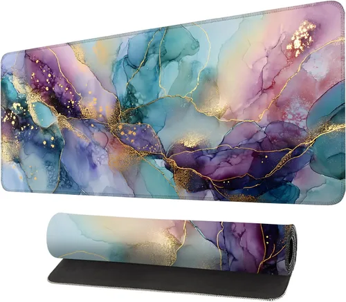 Vista 34 de Alfombrilla de mouse extragrande para juegos con base de goma antideslizante, impermeable para teclado, mouse y oficina, perfecta para jugadores