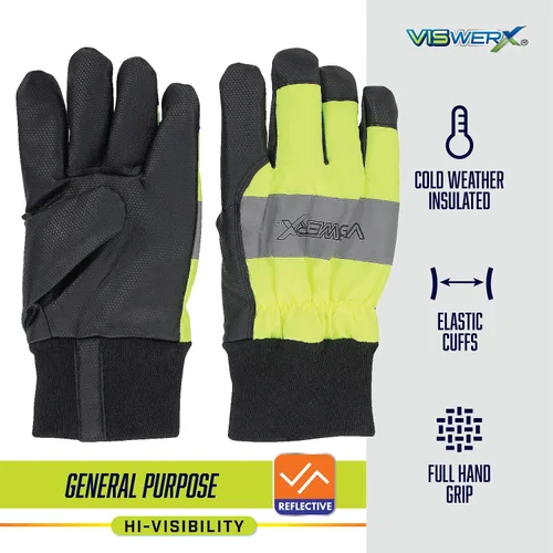 Vista 2 de Guantes de trabajo de invierno de alta visibilidad, aislados para clima frío y ajuste cómodo en la muñeca, guantes de trabajo resistentes, guantes