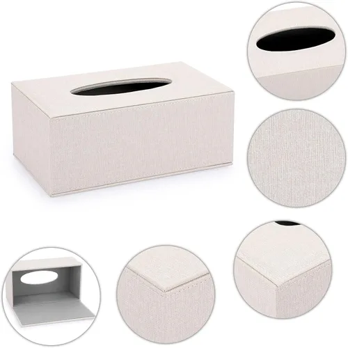 Vista 4 de Sumnacon Tissue Box Cover Rectangle Linen Tissue Box,Stylish Tissue Box Holder with Magnetic Bottom,Decorative Tissue Cover for Bathroom Toilet Beige