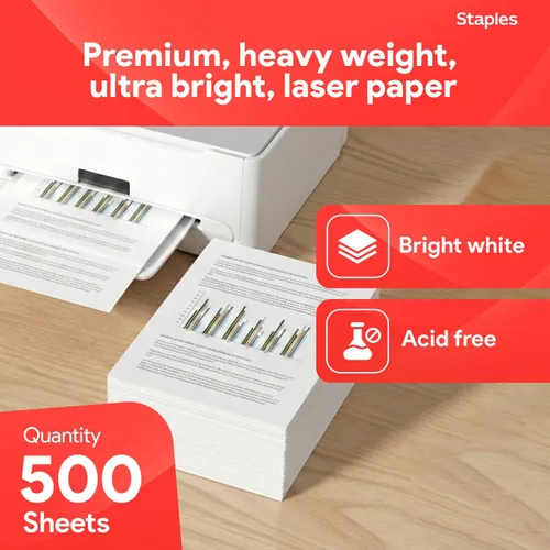 Vista 2 de Staples Papel láser de 8.5 pulgadas x 11 pulgadas, 32 libras. Brillo 98 500/Rm