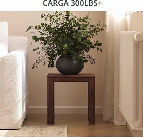 Vista 4 de Mesa auxiliar 100% de madera maciza para sala de estar, taburetes de comedor de nogal con bordes redondos, taburete de 17 pulgadas, reposapiés