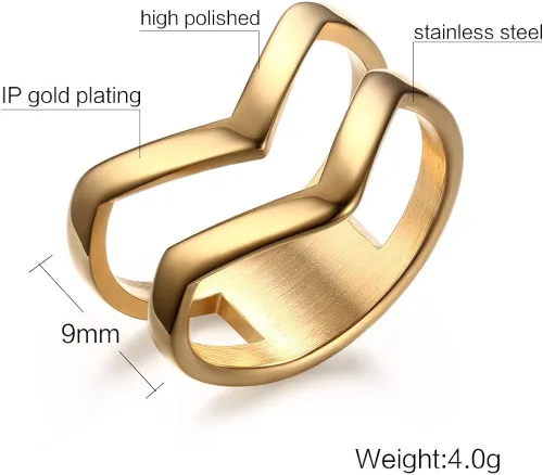 Vista 2 de VNOX Fashion - Anillo de acero inoxidable chapado en oro de 18 quilates con doble cheurón para mujer