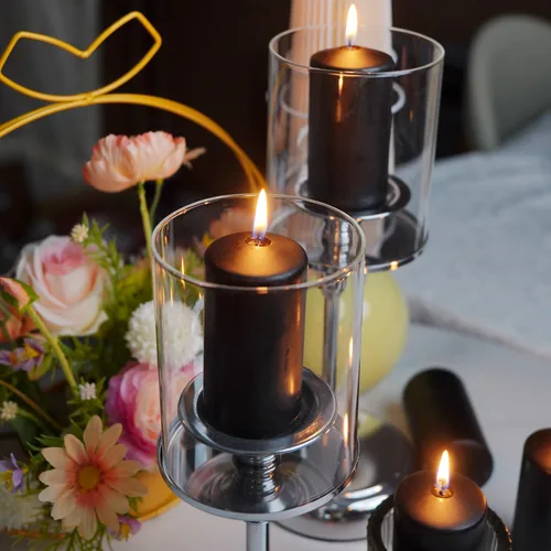 Vista 5 de Juego de 20 velas de pilar negras de 2 pulgadas de ancho x 4 pulgadas de alto, decoración elegante para el hogar, eventos y celebraciones, acabado