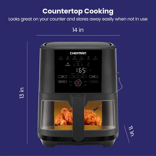 Vista 10 de CHEFMAN Freidora de aire digital de 5 cuartos de galón con sonda de temperatura, 8 ajustes preestablecidos de cocción personalizables, gran ventana