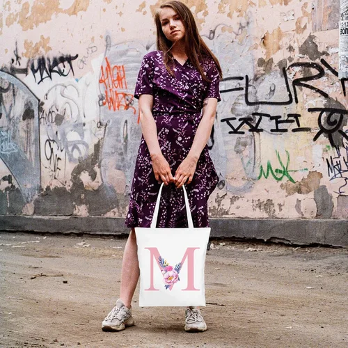 Vista 7 de Bolsas de lona con iniciales florales, bolso personalizado con letras rosas con monograma, regalo de Navidad, graduación de cumpleaños, letra D