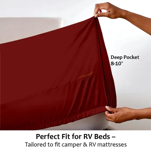 Vista 4 de Shreem Linen Juego de sábanas de microfibra para RV, 48x75 3/4 cama litera, burdeos sólido - Se ajusta a colchones de hasta 8 pulgadas