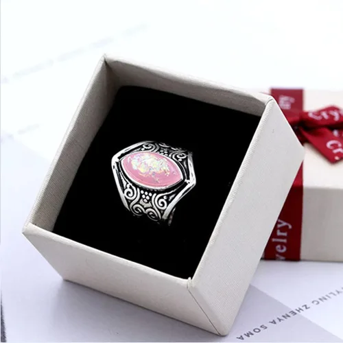 Vista 6 de Anillo ancho de piedra natural para mujer, plata de ley S925, retro, vintage, ópalo auténtico, ágata, ónix, turquesa, piedra pulgar, índice, dedo