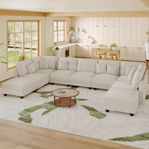 Vista 48 de LLappuil Sofá seccional modular con asientos de almacenamiento, sofá seccional convertible modular en forma de U de pana para sala de estar, sofá