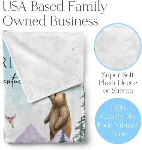 Vista 2 de Manta personalizada con diseño de aventura que espera la naturaleza, para niños o adultos con bonito nombre personalizado, suave y afelpado