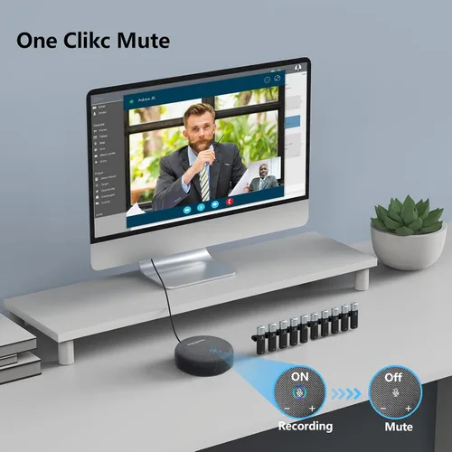 Vista 5 de Altavoz y micrófono para conferencias, altavoz USB con 10 micrófonos, recogida de 360° y reducción de ruido, micrófono omnidireccional portátil
