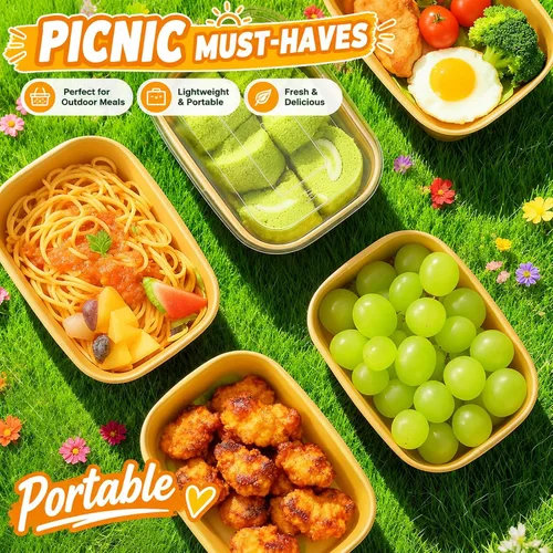 Vista 4 de Kaderron 50 Pack 20 OZ Large Paper Bowls with Lids with Spoons and Forks, Heavy Duty Disposable Meal Prep Containers for Party, Soak-Proof and