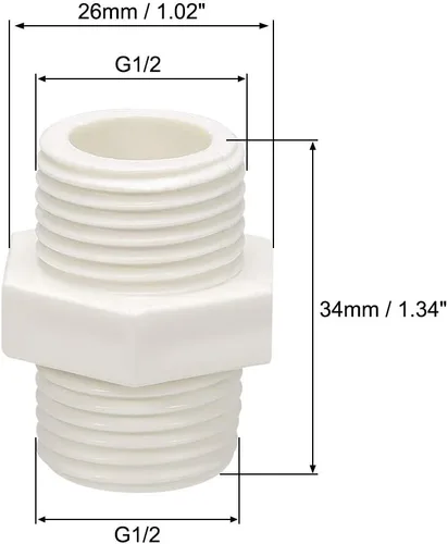 Vista 2 de uxcell Tubería de PVC accesorio hexagonal pezón G1/2 X G1/2 conector adaptador de rosca macho 10 unids