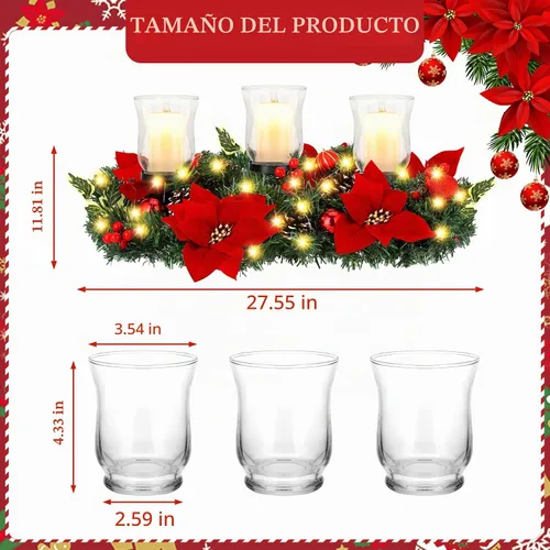Vista 4 de Sliner Candelabro de Navidad para centro de mesa, candelabro de cristal de flor de pascua de Navidad, candelabro romántico para decoración de mesa